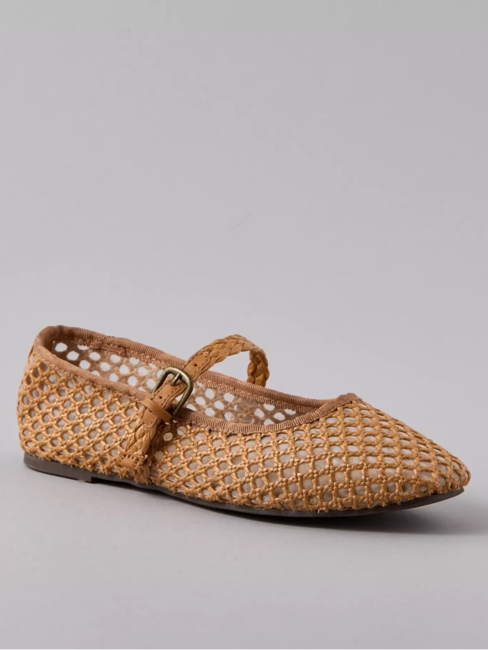 American Eagle Outfitters Braided Woven Mary Jane Flats in Tan